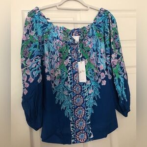 Lilly Pulitzer NWT Aimes Long Sleeve Off Shoulder Barton Blue Seacret Escape xl